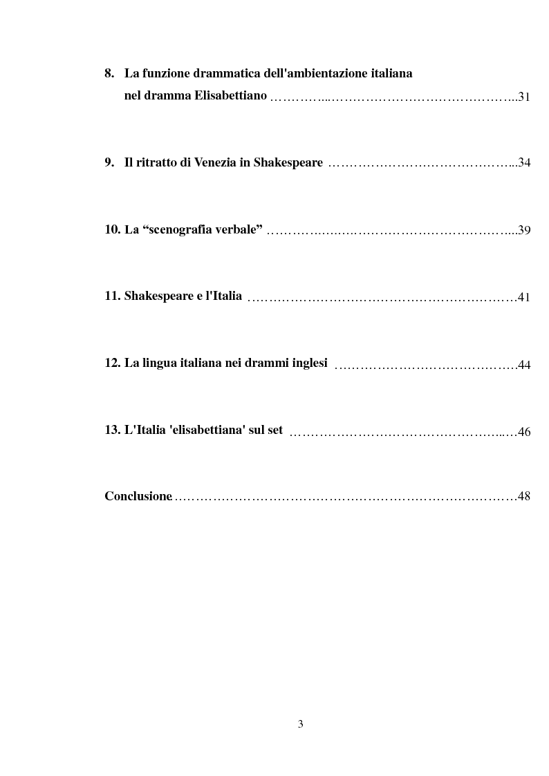 Indice della tesi: Rappresentazione dell'Italia sulla Scena Elisabettiana, Pagina 2