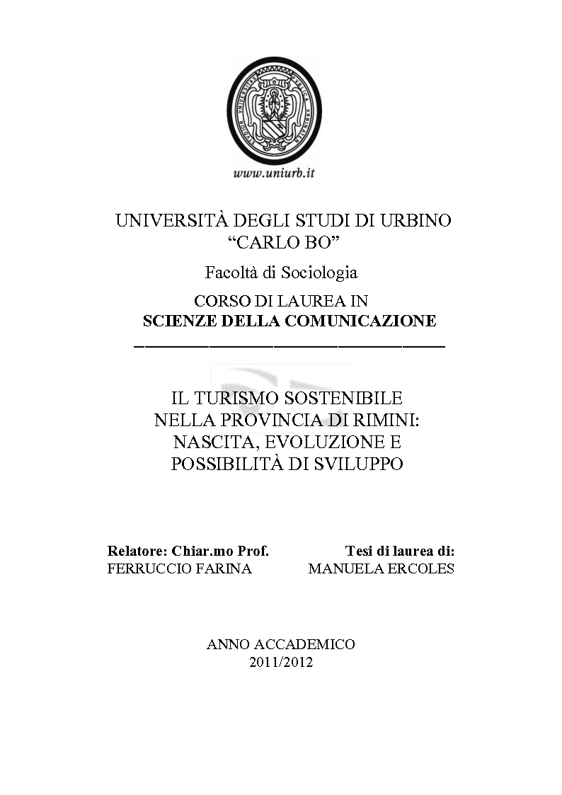 Anteprima della tesi: Il turismo sostenibile nella provincia di Rimini. Nascita, evoluzione e possibilità di sviluppo., Pagina 1