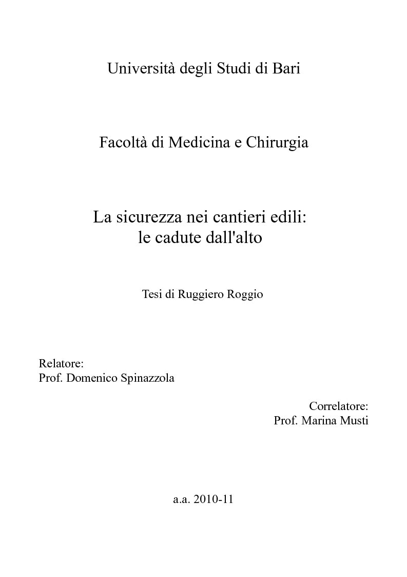 Anteprima della tesi: La sicurezza nei cantieri edili: le cadute dall'alto, Pagina 1