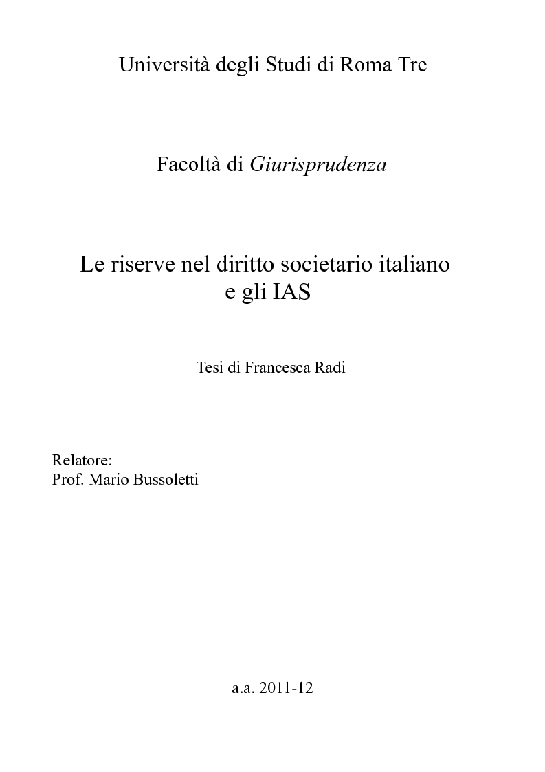 Anteprima della tesi: Le riserve nel diritto societario italiano e gli IAS, Pagina 1