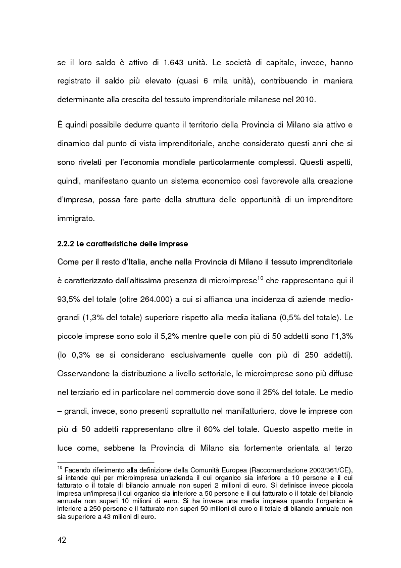 Estratto dalla tesi: Imprenditoria immigrata in Provincia di Milano. Opportunità economiche, istituzionali e sociali.