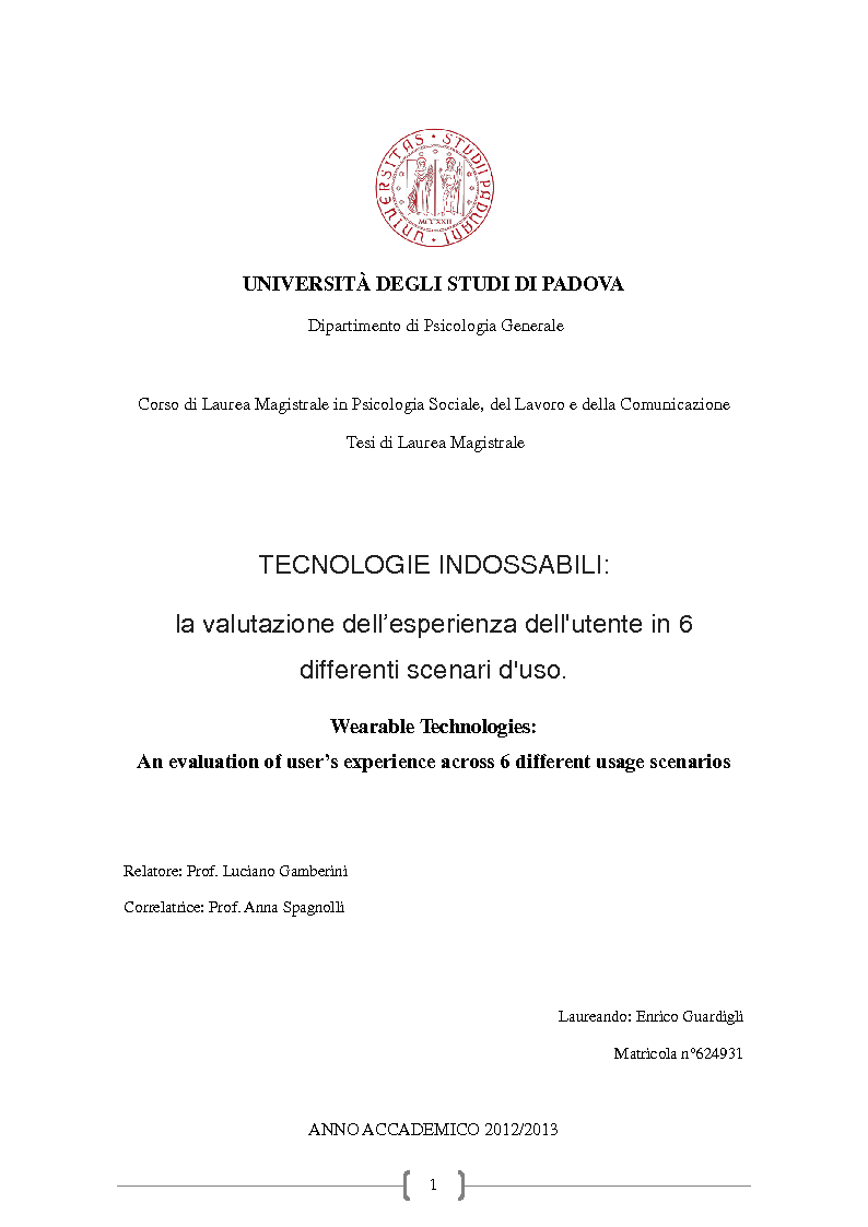 Anteprima della tesi: Tecnologie Indossabili: la valutazione dell’esperienza dell'utente in 6 differenti scenari d'uso., Pagina 1