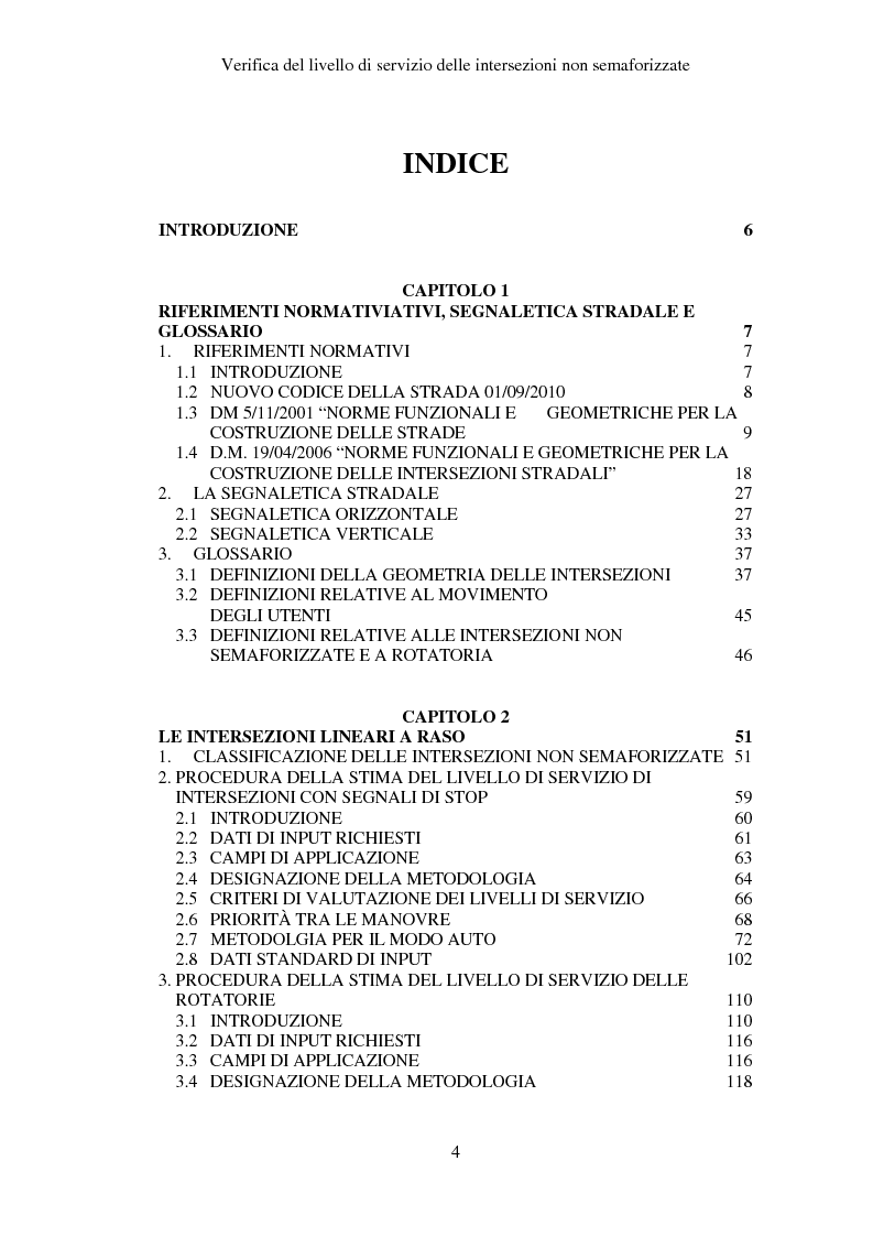 Indice della tesi: Verifica del Livello di Servizio delle Intersezioni non semaforizzate, Pagina 1