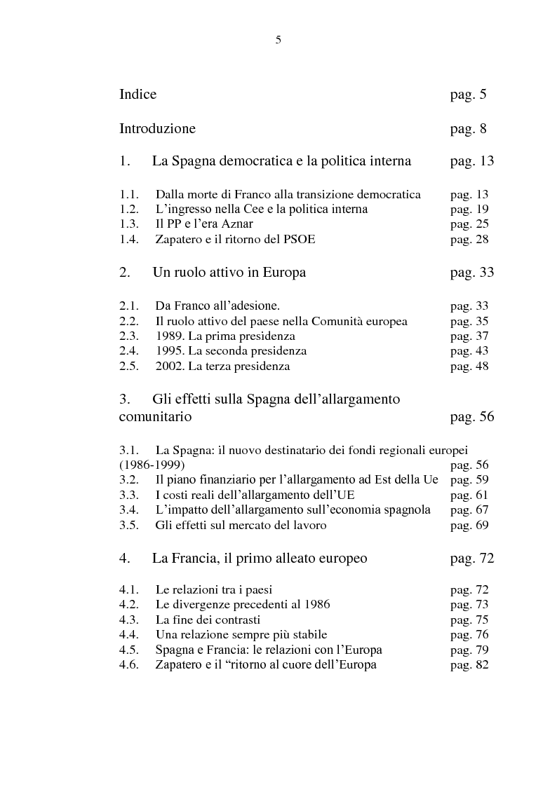 Indice della tesi: La Spagna in Europa: un modello per l'allargamento a Est, Pagina 1