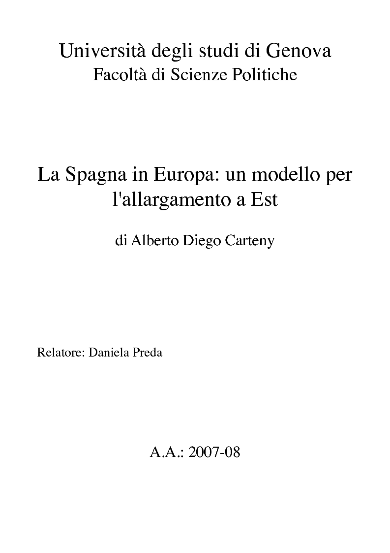 Anteprima della tesi: La Spagna in Europa: un modello per l'allargamento a Est, Pagina 1