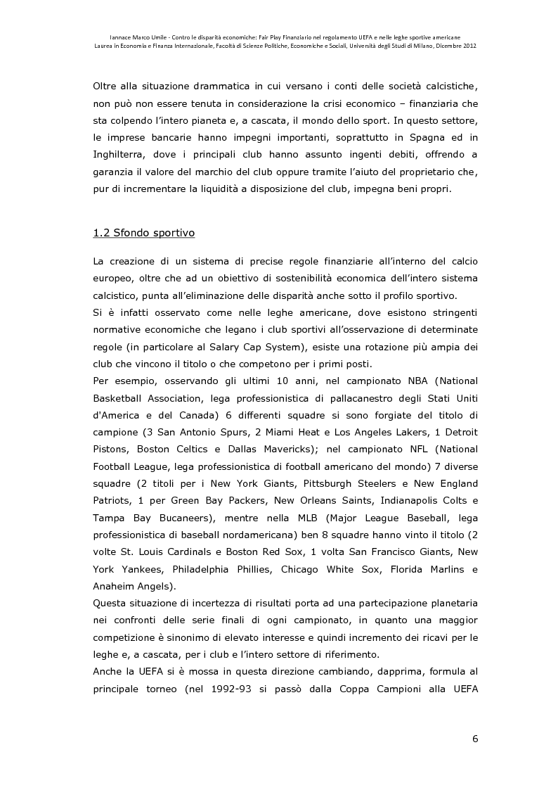 Anteprima della tesi: Contro le disparità economiche: Fair Play Finanziario nel regolamento UEFA e nelle leghe sportive americane, Pagina 7
