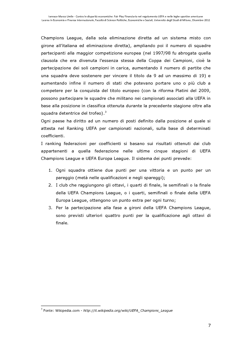 Anteprima della tesi: Contro le disparità economiche: Fair Play Finanziario nel regolamento UEFA e nelle leghe sportive americane, Pagina 8
