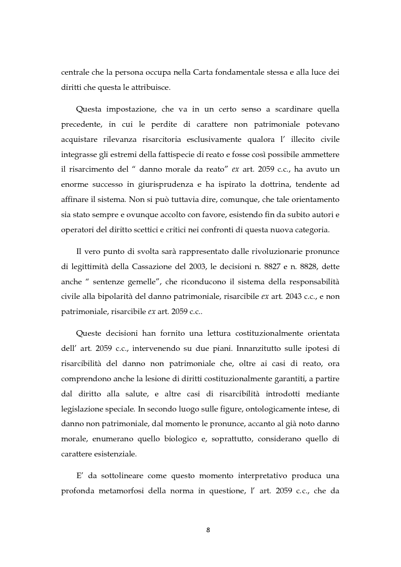 Anteprima della tesi: Il risarcimento del danno non patrimoniale con pregiudizi esistenziali, Pagina 3