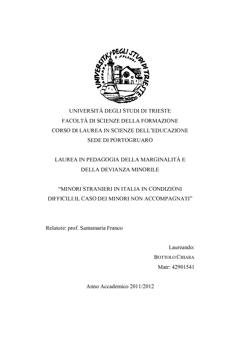 Anteprima della tesi: Minori stranieri in Italia in condizioni difficili: il caso dei minori non accompagnati, Pagina 1