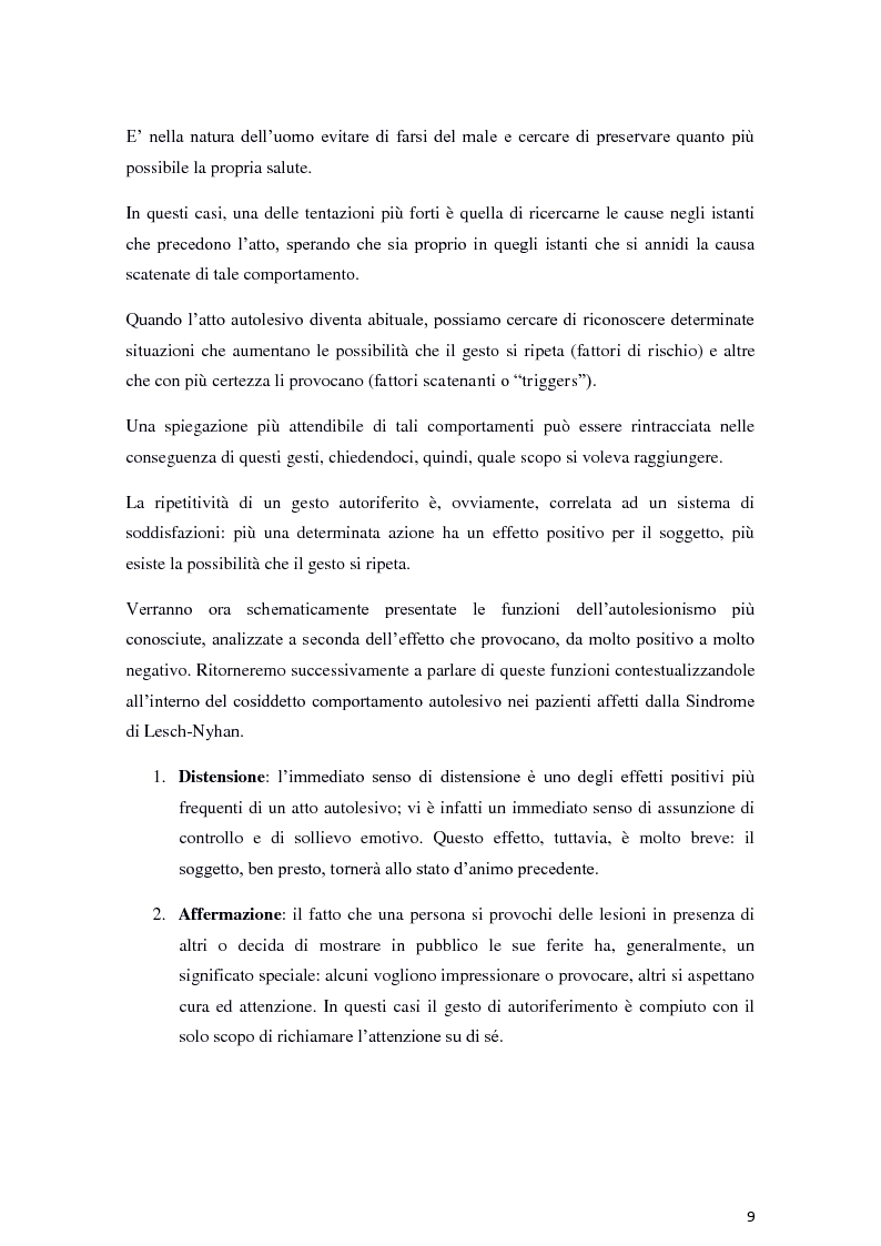 Anteprima della tesi: Il fenomeno dell'autolesionismo nella Sindrome di Lesch-Nyhan , Pagina 8
