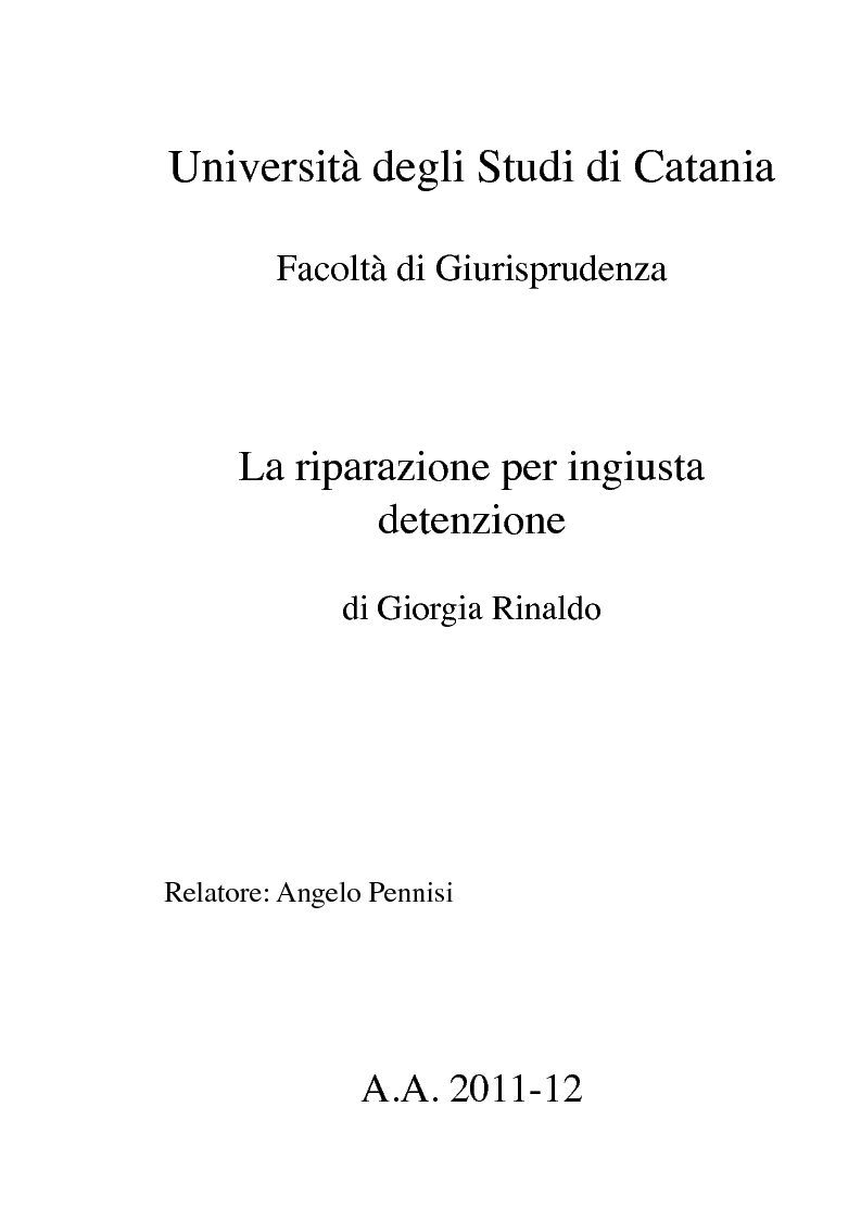 Anteprima della tesi: La riparazione per ingiusta detenzione, Pagina 1