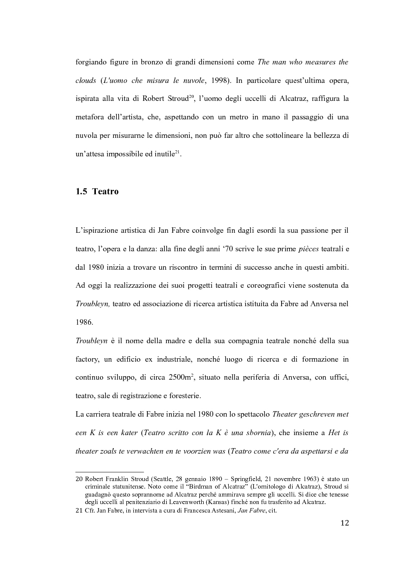 Anteprima della tesi: Il pensiero e il teatro di Jan Fabre, Pagina 9