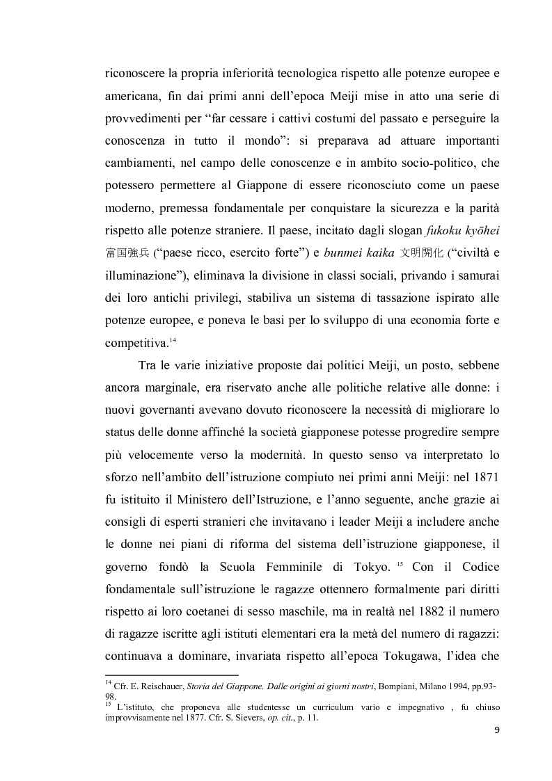 Anteprima della tesi: Corpo di donna, voci di donna. Strategie di emancipazione nella letteratura femminile giapponese moderna, Pagina 10