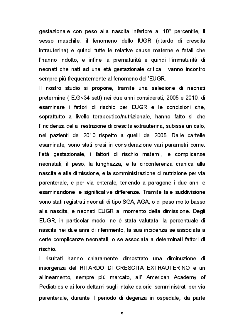 Anteprima della tesi: Ritardo di crescita Extrauterina (EUGR) nel neonato pretermine; fattori di rischio e outcomes., Pagina 3