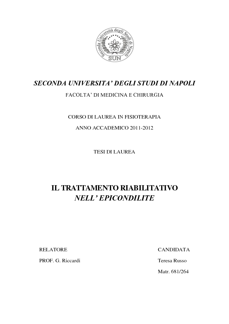 Anteprima della tesi: Il trattamento riabilitativo dell'epicondilite, Pagina 1