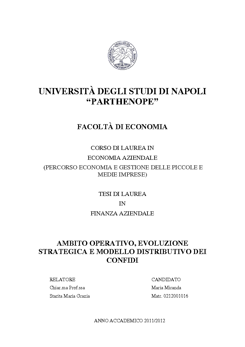 Anteprima della tesi: Ambito operativo, evoluzione strategica e modello distributivo dei confidi, Pagina 1