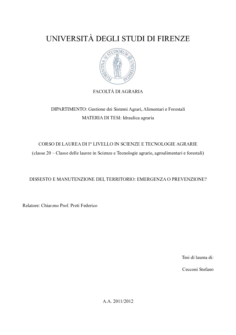 Anteprima della tesi: Dissesto e manutenzione del territorio: emergenza o prevenzione?, Pagina 1