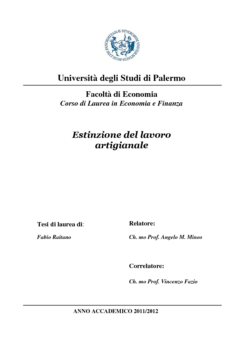 Anteprima della tesi: Estinzione del lavoro artigianale, Pagina 1
