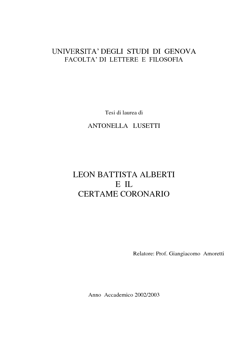 Anteprima della tesi: Leon Battista Alberti e il certame coronario, Pagina 1