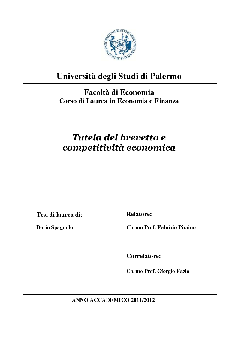 Anteprima della tesi: Tutela del brevetto e competitività economica, Pagina 1