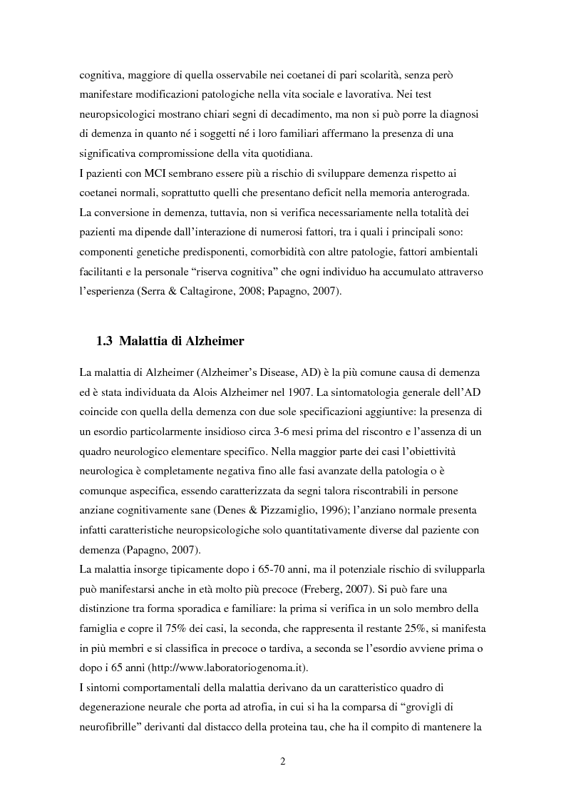Anteprima della tesi: Deficit olfattivo come fattore predittivo della malattia di Alzheimer, Pagina 3