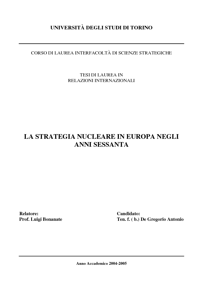 Anteprima della tesi: La Strategia Nucleare in Europa negli anni Sessanta, Pagina 1