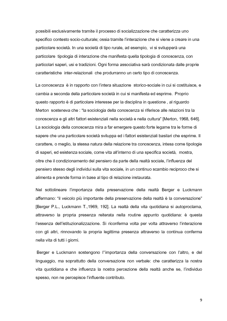 Anteprima della tesi: Costruzione sociale della realtà e vita quotidiana: il contributo di Berger e Luckmann alla sociologia della conoscenza, Pagina 8