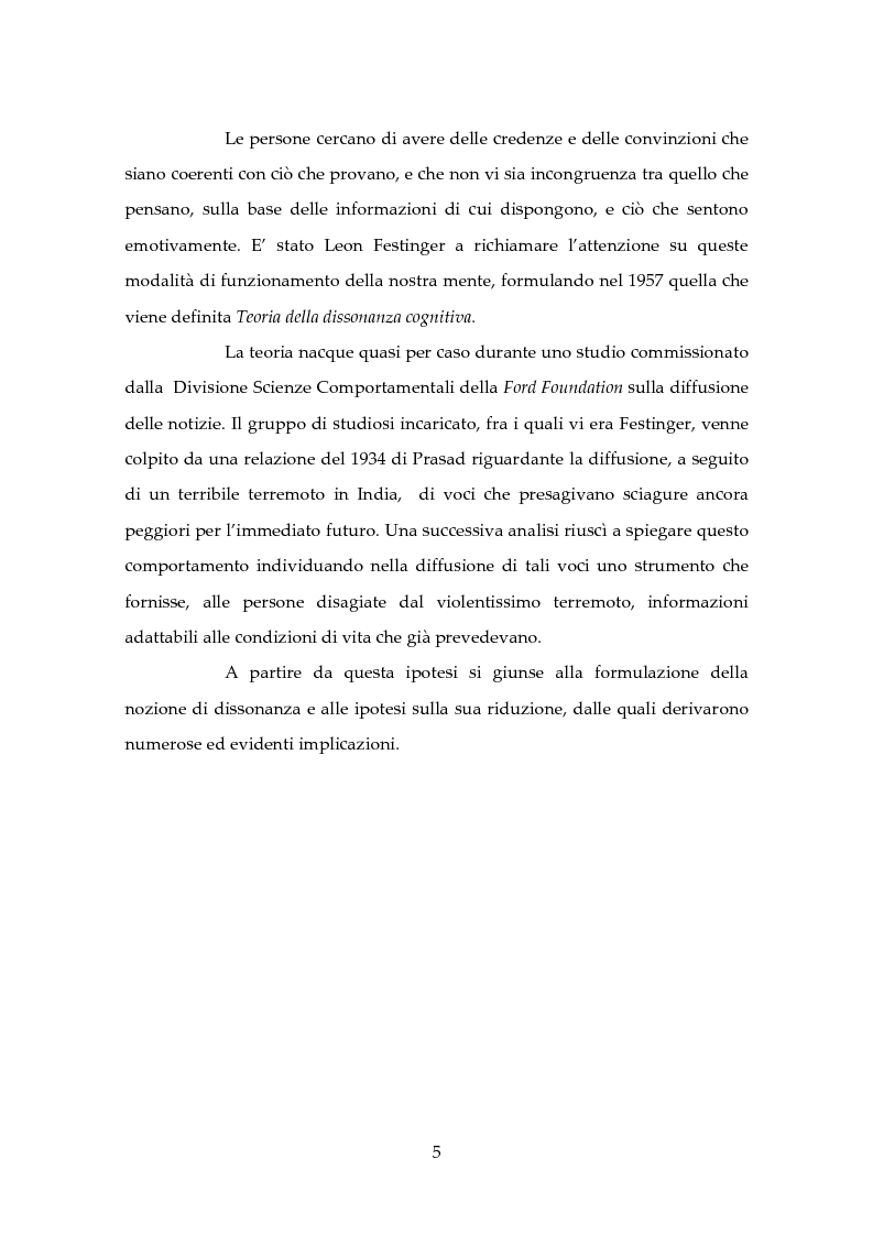Anteprima della tesi: Dissonanza Cognitiva e Processi Decisionali, Pagina 4