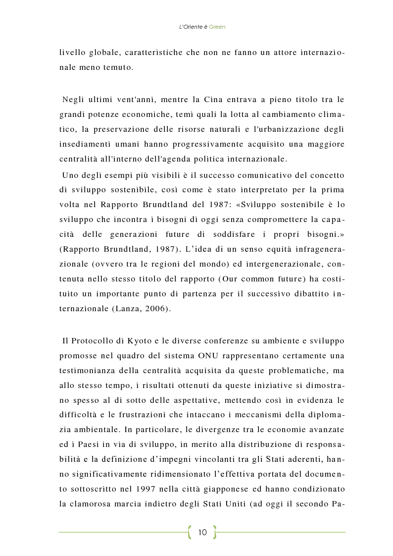 Anteprima della tesi: L'Oriente è Green - Politiche di sviluppo sostenibile e Green Economy in Cina, Pagina 3