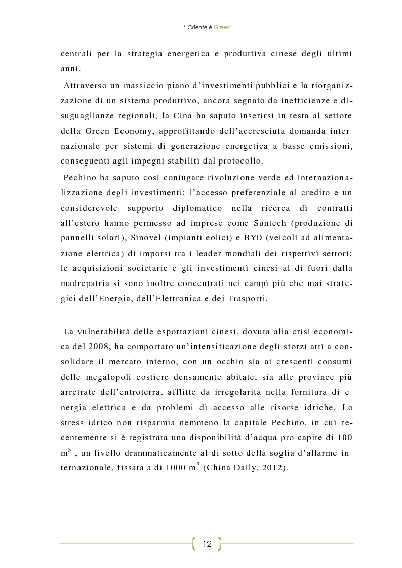Anteprima della tesi: L'Oriente è Green - Politiche di sviluppo sostenibile e Green Economy in Cina, Pagina 5