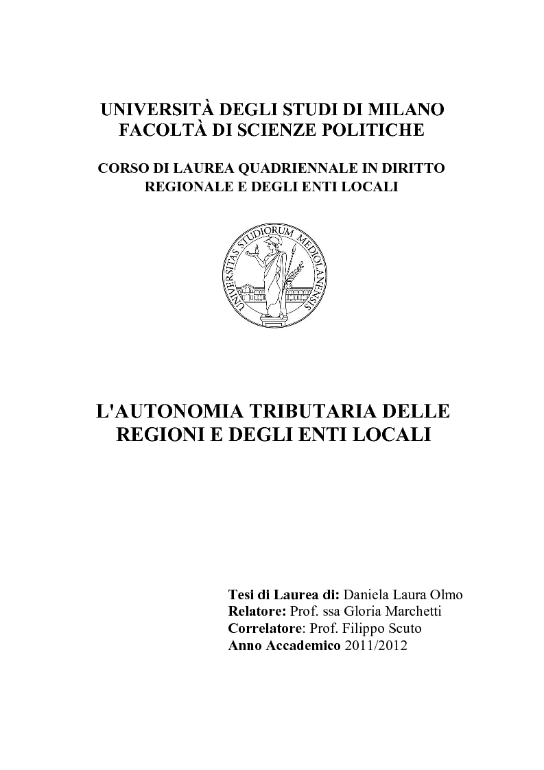 Anteprima della tesi: L'autonomia tributaria delle regioni e degli enti locali, Pagina 1