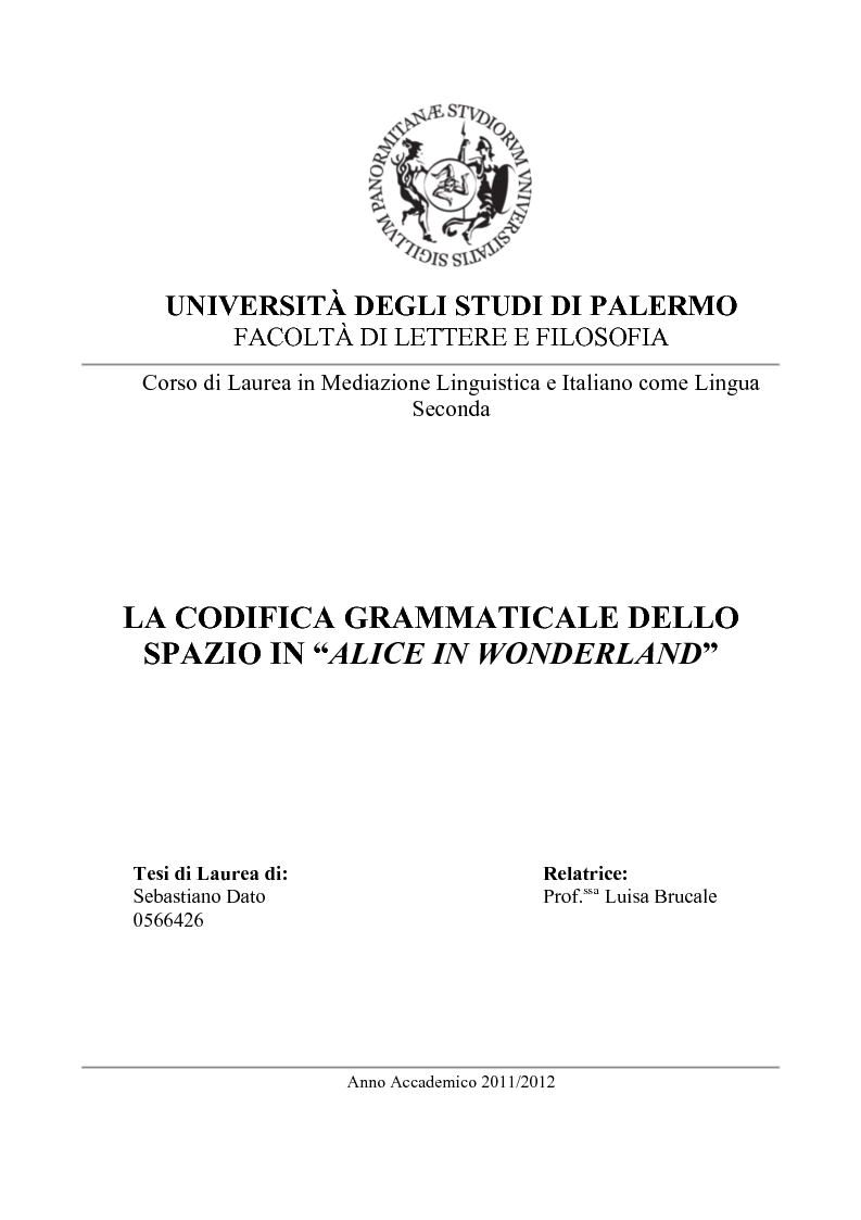 Anteprima della tesi: La codifica grammaticale dello spazio in ''Alice in Wonderland'', Pagina 1