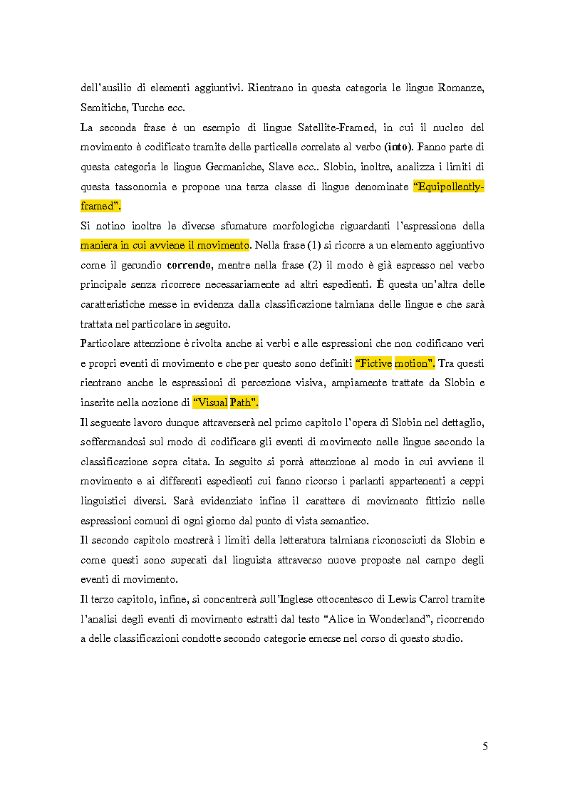 Anteprima della tesi: La codifica grammaticale dello spazio in ''Alice in Wonderland'', Pagina 4