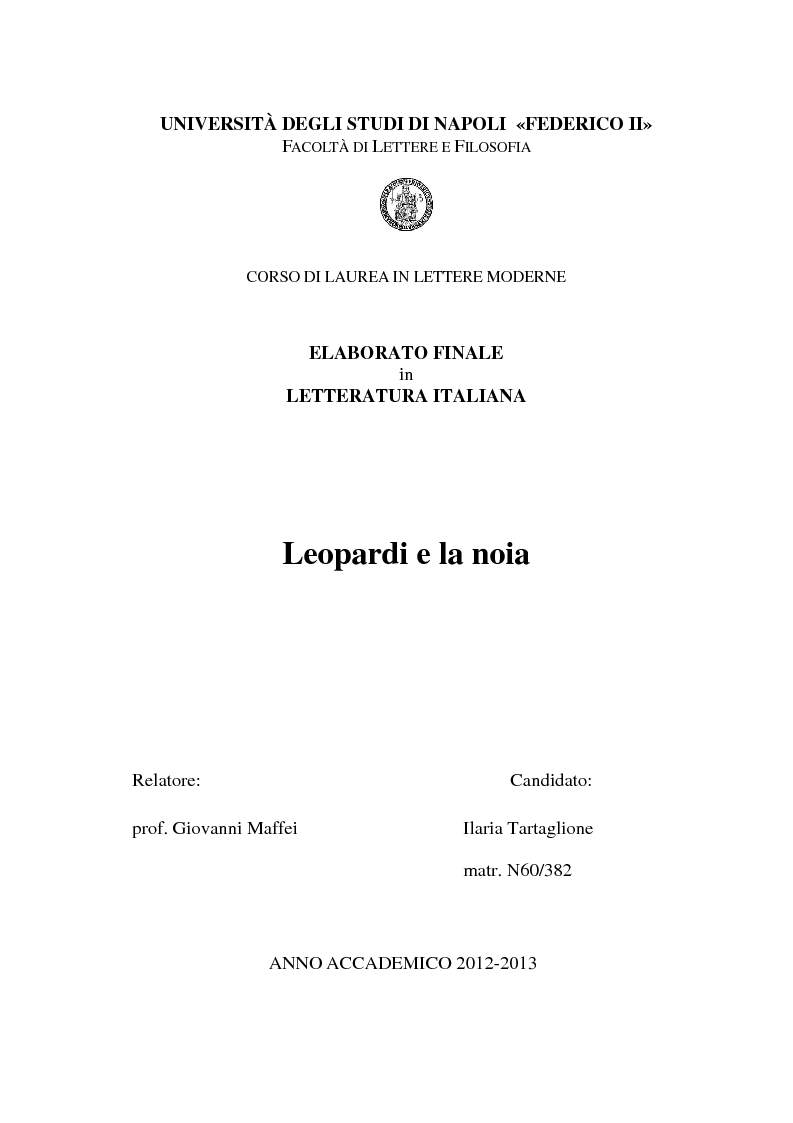 Anteprima della tesi: Leopardi e la noia, Pagina 1