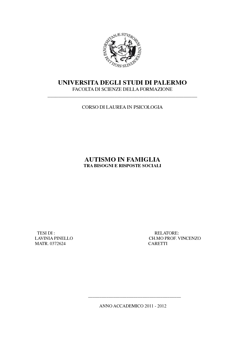 Anteprima della tesi: Autismo in famiglia. Tra bisogni e risposte sociali, Pagina 1