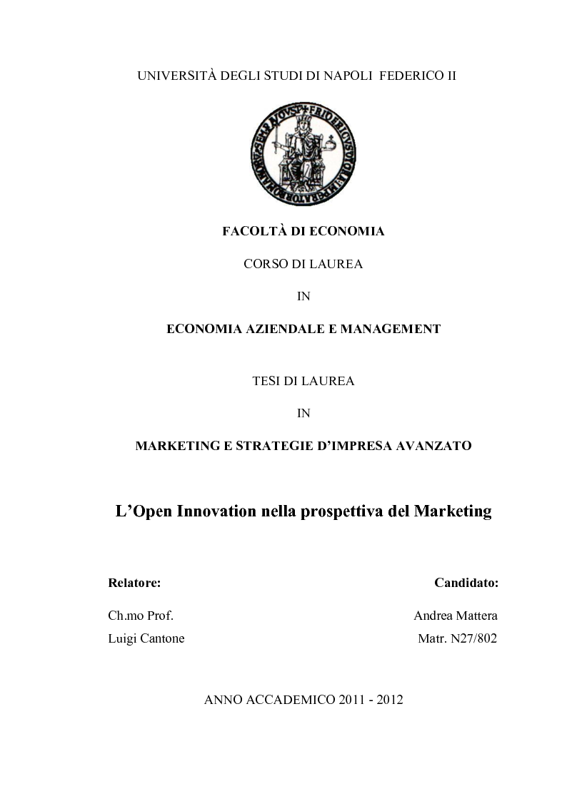 Anteprima della tesi: L'Open Innovation nella prospettiva del Marketing, Pagina 1