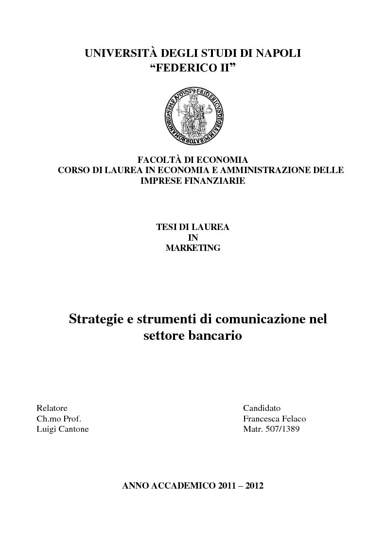 Anteprima della tesi: Strategie e strumenti di comunicazione nel settore bancario, Pagina 1