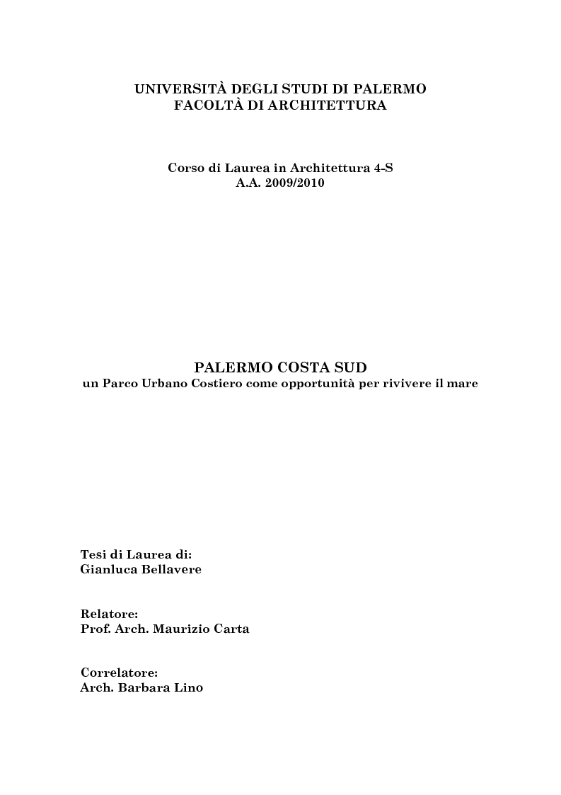 Anteprima della tesi: Palermo Costa Sud - un parco urbano costiero come opportunità per rivivere il mare, Pagina 1