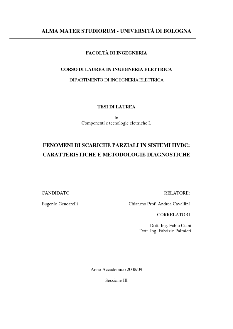 Anteprima della tesi: Fenomeni di scariche parziali in sistemi HVDC: caratteristiche e metodologie diagnostiche, Pagina 1