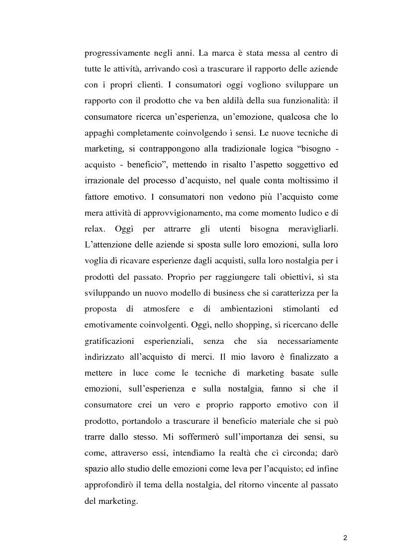 Anteprima della tesi: Le nuove frontiere del marketing: esperienze, emozioni, sensi e nostalgia, Pagina 3
