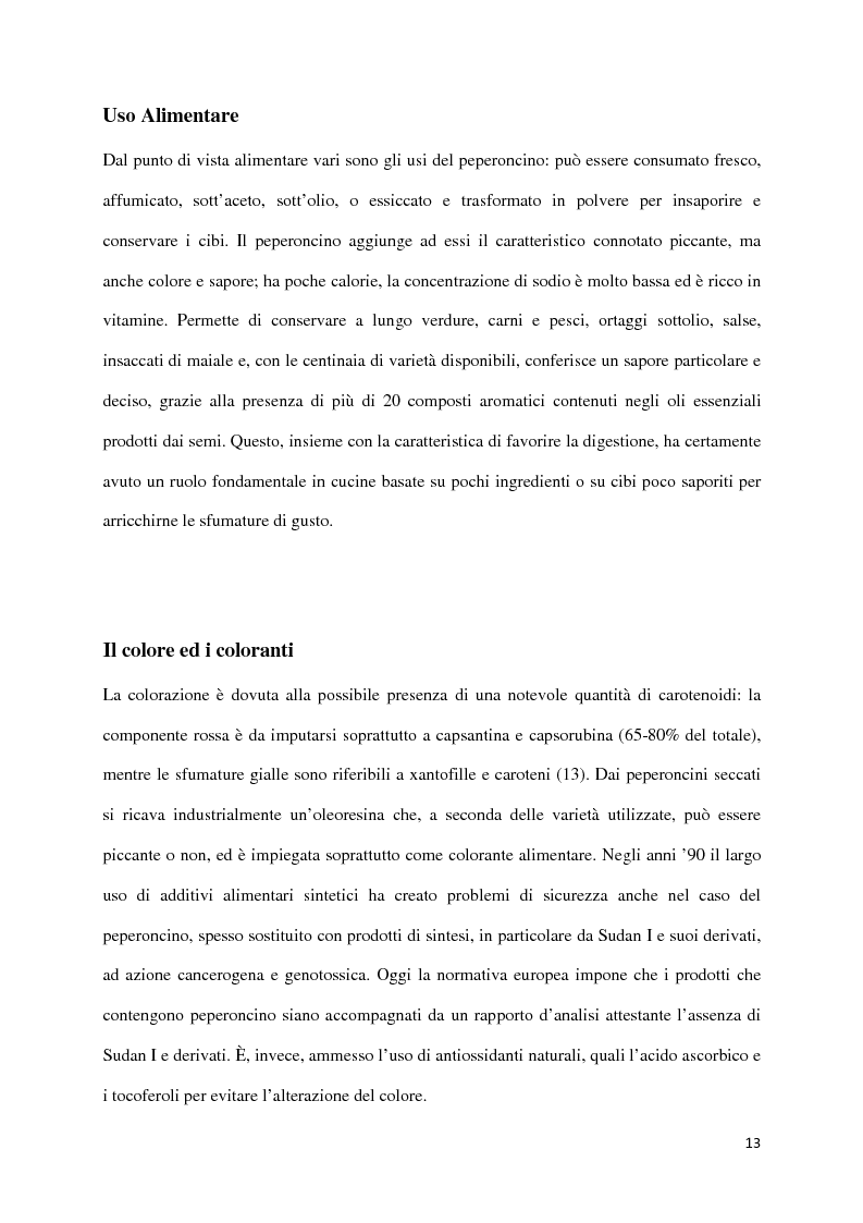 Estratto dalla tesi: Effetto dei Processi Industriali sul Contenuto in Capsaicinoidi di Peperoncini coltivati in Emilia Romagna