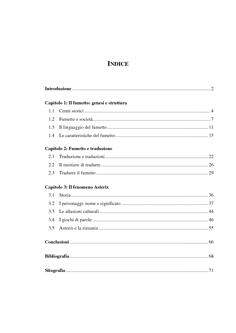 Indice della tesi: La traduzione del fumetto tra teoria e prassi, Pagina 1