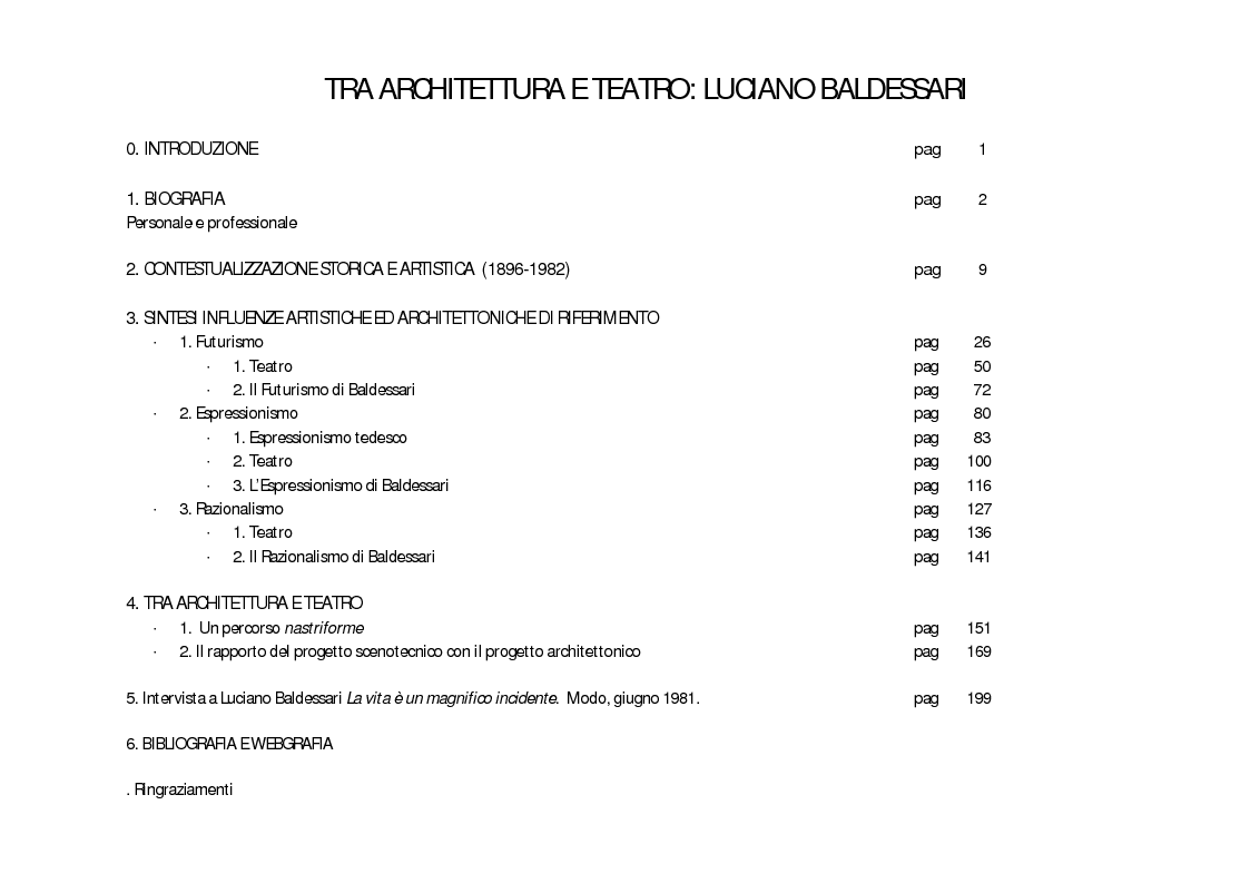 Indice della tesi: Tra Architettura e Teatro: Luciano Baldassari, Pagina 1