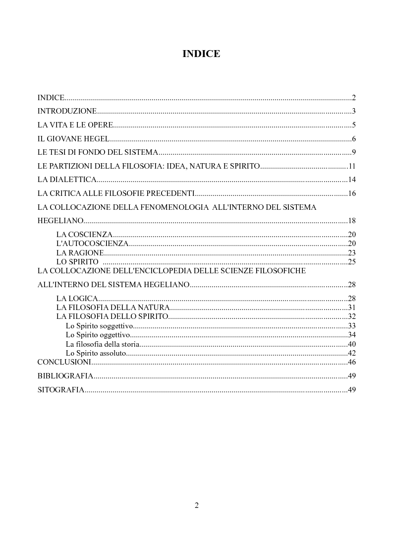 Indice della tesi: Fasi e momenti della speculazione hegeliana., Pagina 1