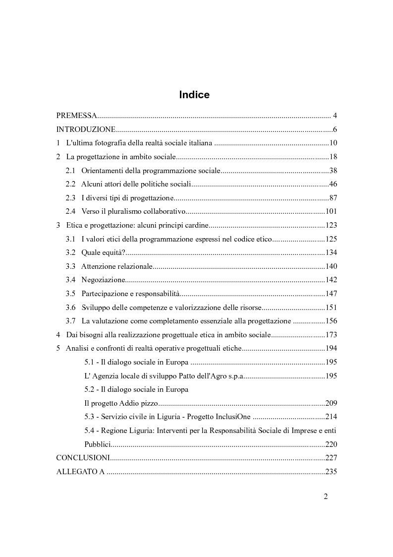 Indice della tesi: Etica della progettazione e della valutazione in ambito sociale, Pagina 1