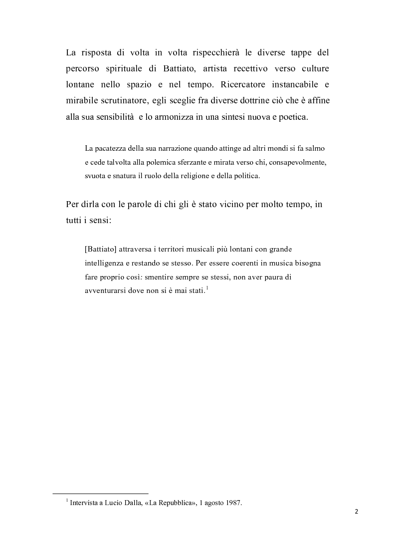 Anteprima della tesi: “L’aquila non vola a stormi” L’arte di Franco Battiato tra Oriente e Occidente, Pagina 3