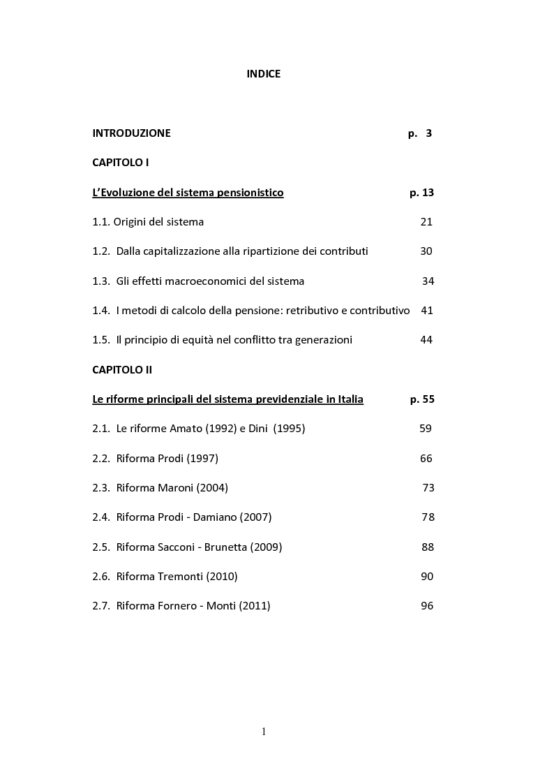 Indice della tesi: Regime fiscale ed evoluzione del sistema pensionistico, Pagina 1