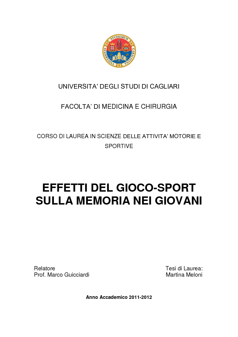 Anteprima della tesi: Effetti del gioco-sport sulla memoria nei giovani, Pagina 1