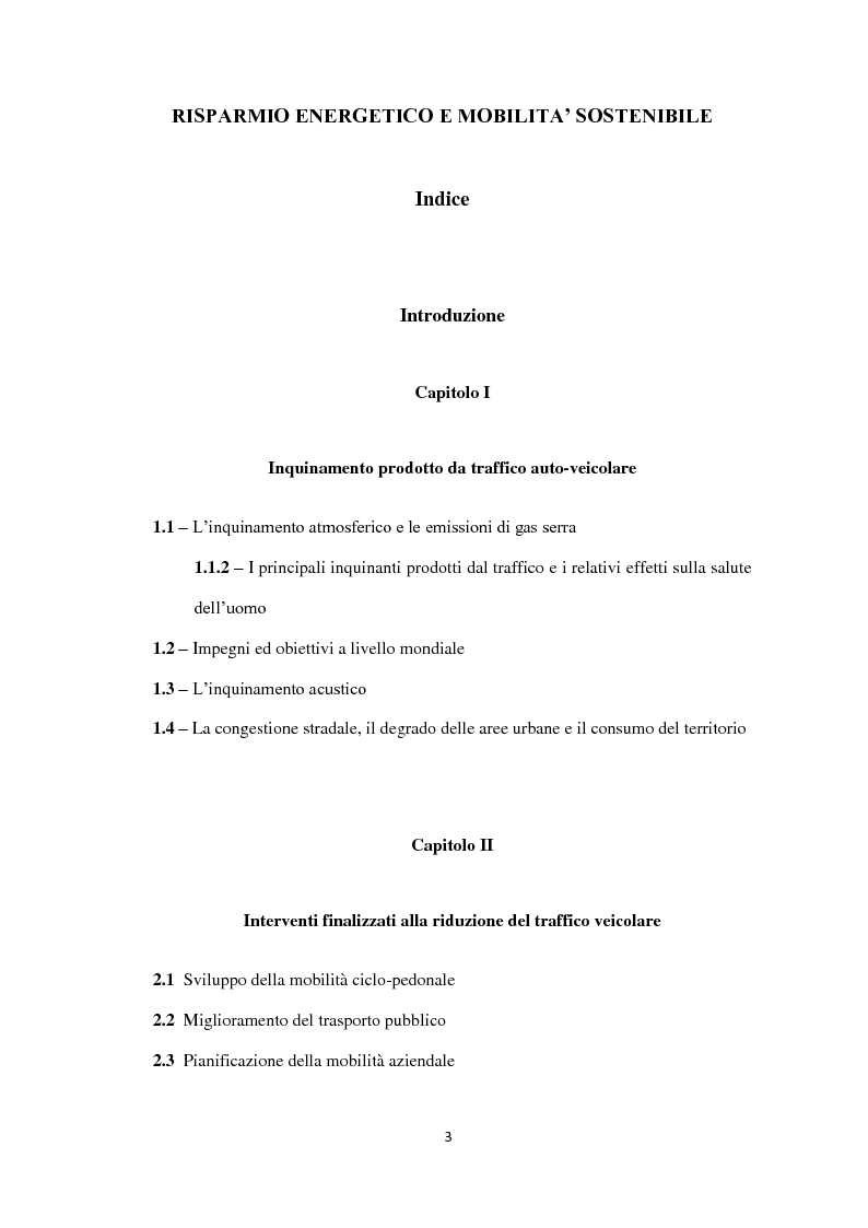 Indice della tesi: Risparmio energetico e mobilità sostenibile, Pagina 1