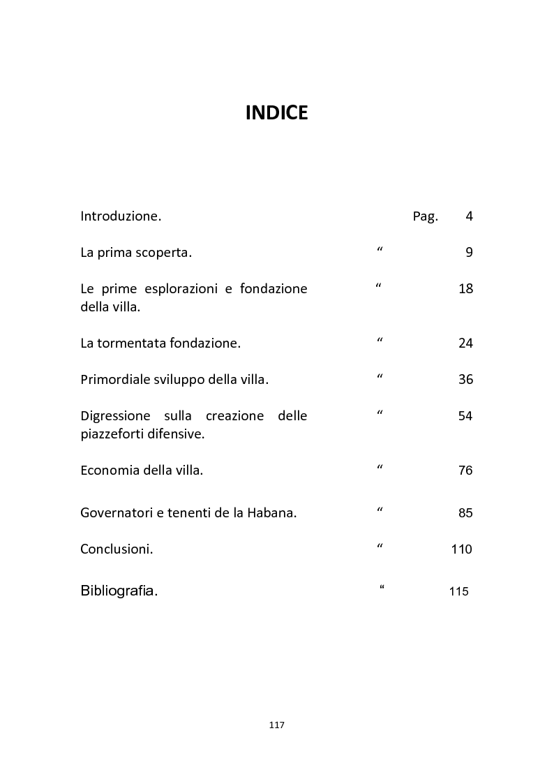 Indice della tesi: La storia del primo secolo della città de La Habana, Pagina 1